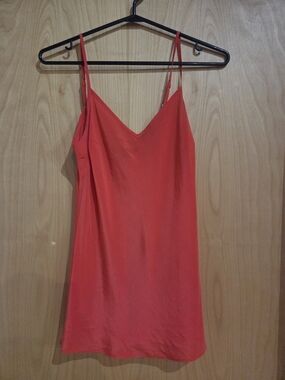 100% Silk Coral-Red V-Neck Camisole
